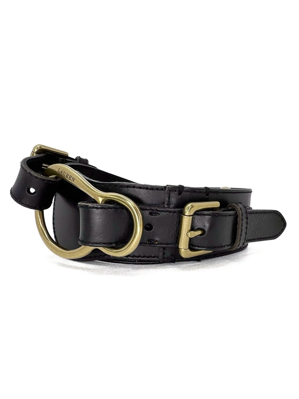 Lauren Ralph Lauren Equestrian Black Leather Belt Size Small Brass Buckle EUC